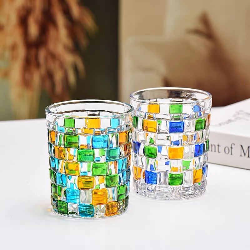 Europae-Style Creative Cupam Beer Vitrum cum LAETUS Plaid Pattern